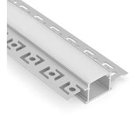 LED Plaster in Profile for LED Strip Lights - 1M/2M Recessed Aluminium Channel with Diffuser, End Caps & Clips - 20mm Wide Housing for Tape Lighting - Sleek Plaster-in Extrusion Kit (20, 2M Length)