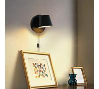 LED Plug in Wall Light Sconces Black Round Adjustable 2700k Warm Lighting Lamps for Bedroom Reading, Modern Rotation Mounted Fixtures Small Wall Lamps with Plug in Cord Switch(Included LED Lights)