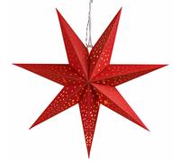CASARIA® Large LED Star Decoration | Xmas Festive Lights | Red Hanging Paper Lantern XL 60cm | Christmas, Winter, Advent, Hygge| Red Poinsettia 7 Arms | Twinkling Fairy Lights | Battery | Home Décor