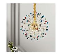 Led Postmodern Colorful Crystal Golden Iron Round Ceiling Chandelier Hanging Light Suspension Luminaire for Foyer (Emitting Cold White Lampshade Color : Table D28h56cm) (Sph