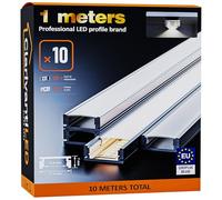 LED Profile 2 m Anodised Aluminium, Compatible with 12 mm Strip, with Opal Diffuser, Ideal as LED Track for Even Lighting (SP26, 10 Pieces x 1 m)