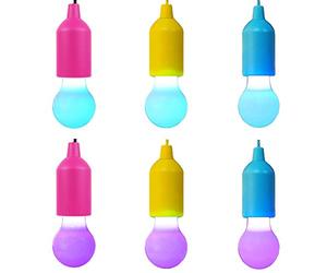 LED Pull Cord Light Bulb - Portable Battery Operated Led Multi-Color Flickering Light Bulb On A Rope - Outdoor,Gardens,Camping,Parties,BBQ's,Cupboards,Weddings,Festivals,Christmas,Celebrations 6 Pack