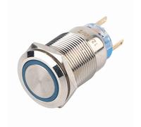 LED Push Button Switch 19mm Stainless Steel Self Locking Latching 12 24V for Outdoor Industrial Equipment Silver (blue)