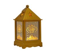 LED Ramadan Lantern Lights - Eid Mubarak Lamp, Candle Decor for Muslim Islamic Festival - Mini Hanging Castle Lantern for Home, Garden Table Decorations (Gold, 1Pack)