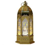 LED Ramadan Lantern Lights - Gold Moon Castle Meteor Design for Eid Mubarak Gifts, Vintage Decorative Hanging Lantern for Home, Table & Wall Decor, Ramadan Kareem Centerpiece,Battery Operated(Golden)