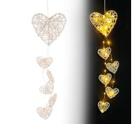 LED Rattan Hearts Wall Decals, Wall Hanging Hearts Shape Fairy Lights for Wedding Party Ornaments Decoration Craft Gifts (Battery Included)