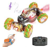 Led Rc Car Toy 2.4G Radio Remote Control Cars Rc Watch Gesture Sensor Rotation Twist Stunt Drift Vehicle Toy for Children Kids,Christmas Birthday Gift for Boys Age6-12 (Green Dual control)