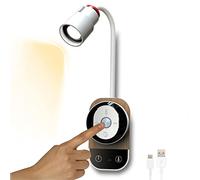 LED Reading Lamp 360° Flexible Gooseneck Bedside Read Light USB Rechargeable Battery Operated Wall Lamp Dimmable Touch Control Wall Sconce Lighting for Bedroom Study Office Children's Room, White