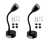 LED Reading Light, DC 12V Reading Lamp with USB, Bedside RV Spot Lamp, 2Pcs Touch Dimmable Switch Flexible Gooseneck Wall Lamp for Boat, Motorhome, Camper Caravan Van Interior Lighting (Black)
