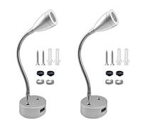 LED Reading Light, DC 12V Reading Lamp with USB, Bedside RV Spot Lamp, 2Pcs Touch Dimmable Switch Flexible Gooseneck Wall Lamp for Boat, Motorhome, Camper Caravan Van Interior Lighting (Silver)