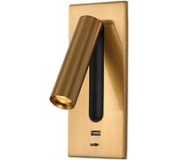 LED Reading Wall Light Bedside Decorative Sconce Hotel Engineering Lamp Bedroom Living Room Corridor Aisle Bronze Embedded USB (Color : Brass)(Brass)