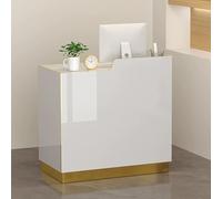 LED Reception Desk for Small Spaces, Modern Welcome Counter with Lockable Drawer, Stylish Office & Lobby Front Desk in White & Gold (110cm/43in)