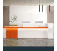 LED Reception Desk with Front Counter Table for Lobby, Salon, Retail, Clinic & Office - Modern White & Orange Design, 120cm/47in Large Front Desk