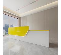 LED Reception Desk with Lockable Drawer 140cm Stylish Yellow Counter Table for Shops Clinics Offices Elegant Design with Integrated Lighting