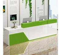 LED Reception Desk with Lockable Drawer Wooden Cash Counter Table for Stores Offices Beauty Salons and HallsModern White & Green Design