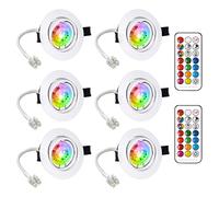 LED Recessed Ceiling Light - Rotatable Bulbs, Warm White 2700K, 6W RGB GU10 Colour Changing Spotlight, Dimmable by 21 Keys Remote Control, Equivalent to 50W Halogen Bulbs, Indoor (6 Pack)