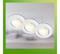 BRILONER - Set of 3 LED recessed spotlights 230V Housing 50% Recycled, Dimmable, Swivelling, Ra90, Colour Temperature Change, LED spot, Flat, Ceiling spotlights, Recessed Lights, 68mm, 90x24mm