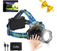 LED Rechargeable Head Torch, 30W White Laser Beads Flashlight, Super Bright 3000 High Lumen with 3 Modes Waterproof Zoomable Head lamp,90° Adjustable for Outdoor Exploring Cycling, Fishing, etc.