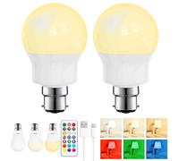LED Rechargeable Light Bulb with Remote Magnetic B22 Bayonet Battery Light Bulbs, 3 Color Temperature + 9 RGB Colour, 480LM, 3 Timer, for Lights, Lamps Without Power, Camping, Emergency 2 PACK