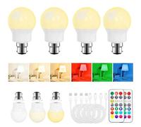 LED Rechargeable Light Bulb with Remote Magnetic B22 Bayonet Battery Light Bulbs, 3 Color Temperature + 9 RGB Colour, 480LM, 3 Timer, for Lights, Lamps Without Power, Camping, Emergency 4 PACK