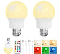LED Rechargeable Light Bulb With Remote, Magnetic E27 Battery Operated Light Bulbs, 3 Color Temperature + 9 RGB Colour, 480LM, 3 Timer, For Lights, Lamps Without Power, Camping, Emergency 2 Pack