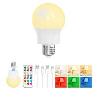 LED Rechargeable Light Bulb With Remote, Magnetic E27 Battery Operated Light Bulbs, 3 Color Temperature + 9 RGB Colour, 480LM, 3 Timer, For Lights, Lamps Without Power, Camping, Emergency 1 Pack