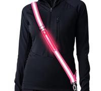 LED Reflective Running Belt, Rechargeable High Visibility Night Safety Sash | Adjustable Lightweight LED Gear with Keychain for Runners, Walkers, Dog Walking, Cycling (Men & Women) (pink)