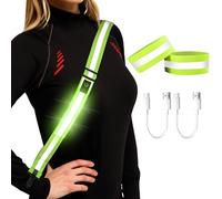 LED Reflective Running Gear, 3 Light Modes High Visibility Reflective Belt Sash Both On Front and Back with 2 Armbands Night Safety Belt Light Up Running Belt for Runners Walkers Walking at Night