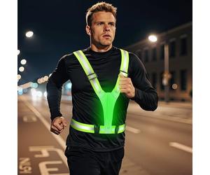 LED Reflective Running Vest, Rechargeable High Visibility Night Safety Vest | Adjustable Lightweight Light Up Running Belt for Runners, Walkers, Dog Walking, Cycling (Men & Women)