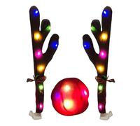 LED Reindeer Antlers - Illuminated Christmas Car Decor | Button Battery Included 0.3kg, This Glowing Nose And Jingle Bell Kit Adds Festive Charm To Vehicles For Holiday Photoshoots (170)