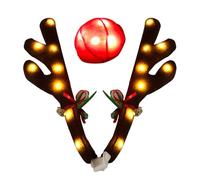 LED Reindeer Antlers - Illuminated Christmas Car Decor | Button Battery Included 0.3kg, This Glowing Nose And Jingle Bell Kit Adds Festive Charm To Vehicles For Holiday Photoshoots (170)