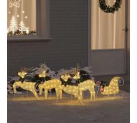 LED Reindeer Gold Fabric Christmas Decoration with 5 Pieces, Art Deco Style, USB Powered, 43 x 18 x 66 cm, Indoor and Protected Outdoor Areas, Festive Figures for Living Room and Patio