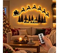 LED Reindeer Wall Decor, 3D Light-Up Wooden Reindeer Christmas Decor (B) | Warm Backlit Peel & Stick Entryway Glow, DIY Handmade Real Wood LED Reindeer Christmas Wall Decor for Bedroom, Living Room