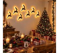 LED Reindeer Wall Decor, Reindeer Christmas Decorations，7PCS | Warm Backlit Peel & Stick Entryway Glow, 3D Light-Up Wooden Reindeer Christmas Decor, For Living Room
