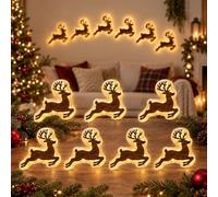 LED Reindeer Wall Decorations 7-Piece 3D Light-Up Christmas Silhouettes (A) | Warm Backlit Peel & Stick Entryway Glow,for Living Room Fireplace Entryway,Christmas Decor, Wall Mounted