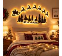 LED Reindeer Wall Decorations 7-Piece 3D Light-Up Christmas Silhouettes，#G | Warm Backlit Reindeer Christmas Decorations with 7 3D Silhouettes Peel and Stick Mounting for Indoor Walls