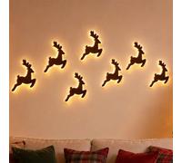 LED Reindeer Wall Decorations, 7PCS Christmas Wall Lights with Remote | 3D Wooden Glowing Reindeer Christmas Decorations Indoor, Festive Xmas Wall Ornaments for Living Room Bedroom Entryway