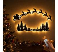 LED Reindeer Wall Decorations,Festive Christmas Glowing Deer Wall Lights | With Remote Control,23.03"Light Up Wooden Santa Sleigh Reindeer Wall Decor,Xmas Seasonal Wall Ornaments for Hallways,Bedrooms