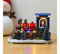 LED Resin Snow Scene Train Decoration Light Up Christmas House Ornament, About 22 * 9 * 14cm, with Santa Claus Driving Car for Holiday Table Decoration