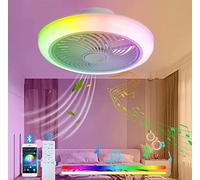 LED RGB Bluetooth Alexa and Google Assistant Bladeless Ceiling Fan Light with Speakers, Low Profile Colorful Ceiling Fan with The Change of Music Rhythm Summer & Winter Reversible-B