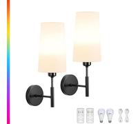 LED RGB Dimmable Wall Light Cordless Rechargeable Wall Lamp with Remote Control and Timer Function Wall Lantern Indoor White Fabric Shade Bedside Lighting USB Rechargeable Wall Light,2 d