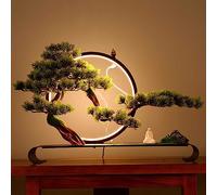 LED Ring Artificial Pine Tree with Backflow Incense Burner, Realistic Faux Bonsai for Home Office Decor - Low Maintenance, Perfect for Bedroom Desk Ambiance