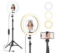 LED Ring Light with Tripod & Phone Holder, USB Powered, 3 Colour Modes, 11 Brightness Levels for TikTok, YouTube, Streaming, Video Recording, Makeup & Photography