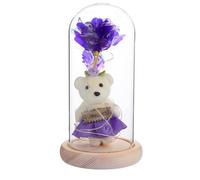 LED Rose Bear Glass Dome - Eternal Floral Light, Decorative Night Lamp, Romantic Present for Women, Friends, Mom, Home Decor Accent