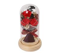 led rose - Eternal Rose | beauty and the beast roses | Handmade Beauty and The Beast Roses Light up in Glass Dome| Romantic Home Decor | Pine Bases LEDs Lights for Females Valentines Day Flowers