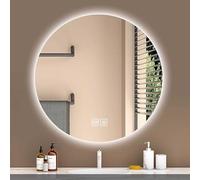 LED Round Bathroom Mirror 60x60cm (24in) - Hotel Quality Wall Mirror with 3 Color Lighting for Makeup, Vanity, Bath & Living Room - HD Reflective Surface