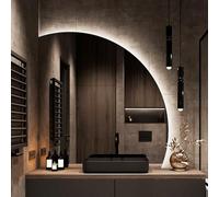 LED Round Bathroom Mirror with 3 Color Settings, Touch Switch, Available in 50cm, 60cm, 70cm, 80cm (Size: 80cm, Left Cut) - Modern Vanity Lighting Decor.