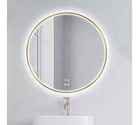 LED Round Bathroom Mirror with Gold/Black Frame Adjustable 3 Color Lighting Illuminated Makeup Wall Mirror for Hotel Decor Available in 60cm 70cm 80cm Sizes