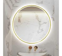 LED Round Bathroom Mirror with Gold/Black Frame Illuminated Makeup Wall Mirror with Adjustable 3-Color LED Available in 60cm 70cm 80cm - Decorative Hotel Mirror.