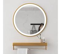 LED Round Bathroom Mirror with Touch Sensor, Cool White Light, Aluminum Alloy e, Waterproof & Dustproof, Anti-Fog, Time Display, Wall-Mounted with Shelf (d e)